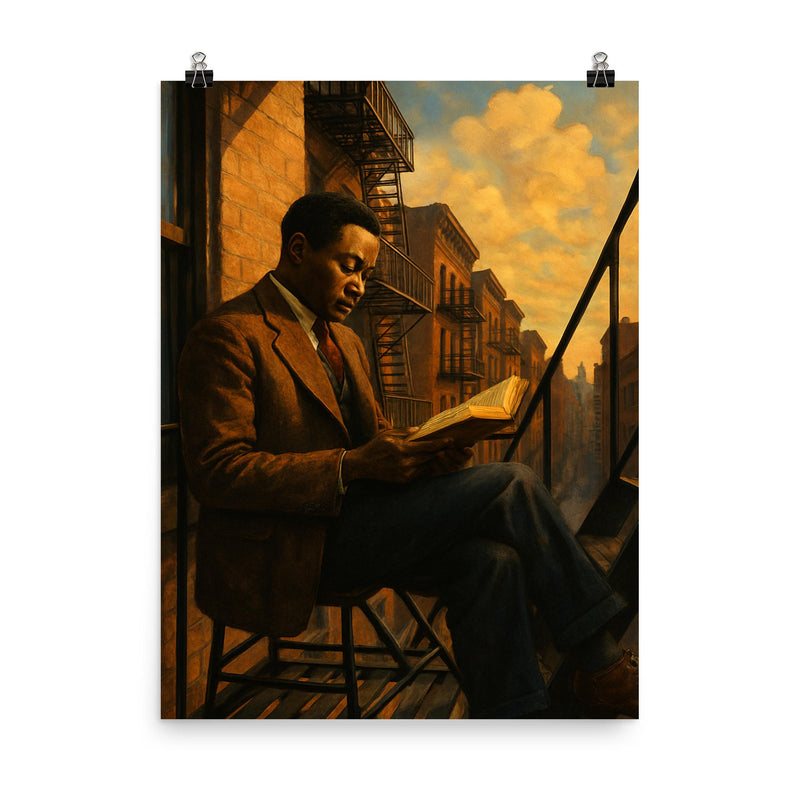 Claude McKay Harlem fire escape reading poster on a plain backdrop in size 8