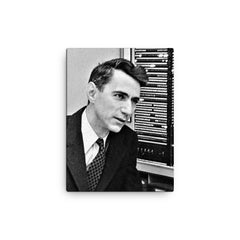 Claude Shannon canvas print on a plain backdrop in size 12"x16".