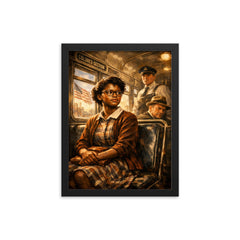 Claudette Colvin refusing the bus seat framed print on a plain backdrop in size 12"x16".