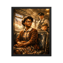 Claudette Colvin refusing the bus seat framed print on a plain backdrop in size 16"x20".