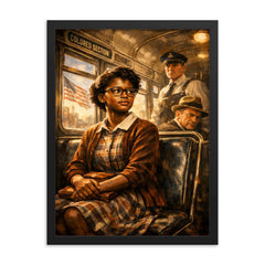 Claudette Colvin refusing the bus seat framed print on a plain backdrop in size 18"x24".