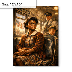 Claudette Colvin refusing the bus seat metal print on a plain backdrop in size 12"x16".