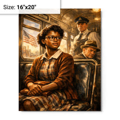 Claudette Colvin refusing the bus seat metal print on a plain backdrop in size 16"x20".