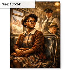 Claudette Colvin refusing the bus seat metal print on a plain backdrop in size 18"x24".
