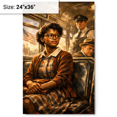 Claudette Colvin refusing the bus seat metal print on a plain backdrop in size 24"x36".