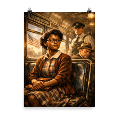 Claudette Colvin refusing the bus seat poster on a plain backdrop in size 8"x10".
