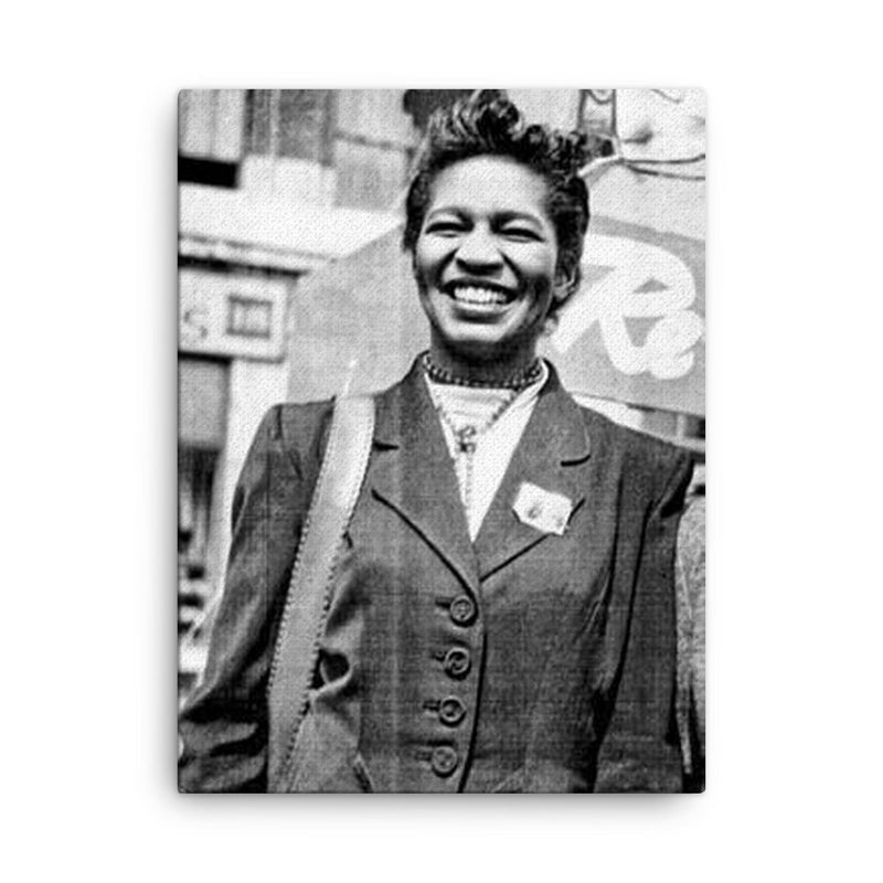 Claudia Jones canvas print on a plain backdrop in size 18