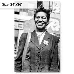 Claudia Jones metal print on a plain backdrop in size 24"x36".
