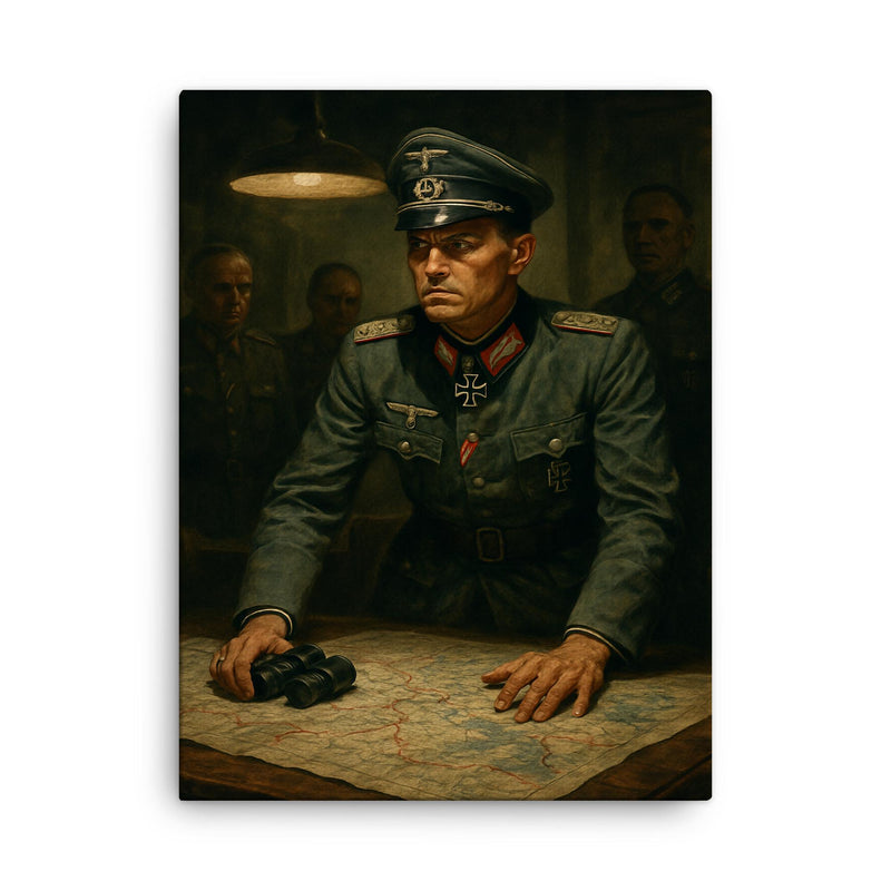 Claus von Stauffenberg map room tension canvas print on a plain backdrop in size 18