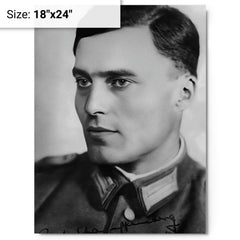 Claus von Stauffenberg metal print on a plain backdrop in size 18"x24".