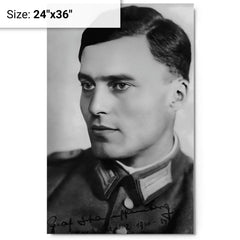 Claus von Stauffenberg metal print on a plain backdrop in size 24"x36".