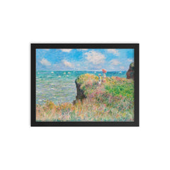 Cliff Walk at Pourville by Claude Monet framed print on a plain backdrop in size 12"x16".