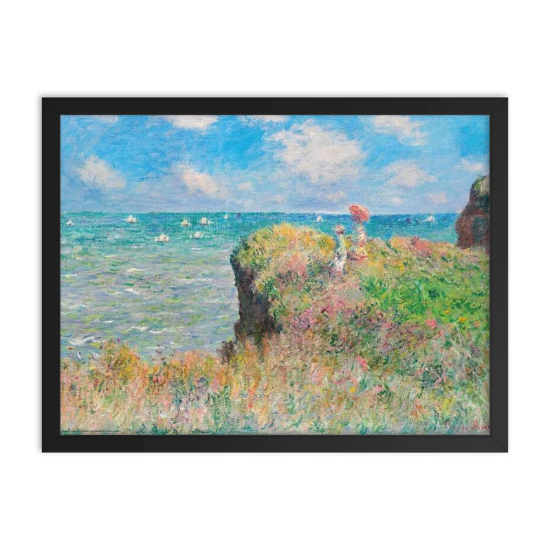 Cliff Walk at Pourville by Claude Monet framed print on a plain backdrop in size 18