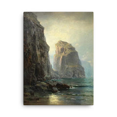 Cliffs at St. Columb, Cornwall by William Trost Richards canvas print on a plain backdrop in size 18"x24".