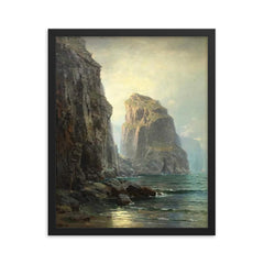 Cliffs at St. Columb, Cornwall by William Trost Richards framed print on a plain backdrop in size 16"x20".
