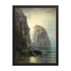 Cliffs at St. Columb, Cornwall by William Trost Richards framed print on a plain backdrop in size 18"x24".