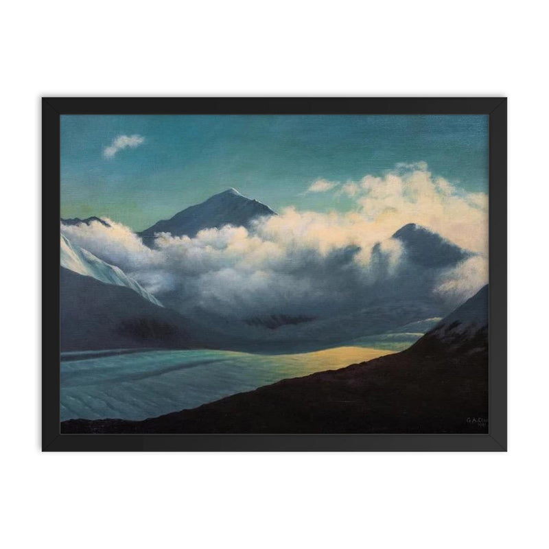 Clouds Over The River by George Aubourne Clarke framed print on a plain backdrop in size 18