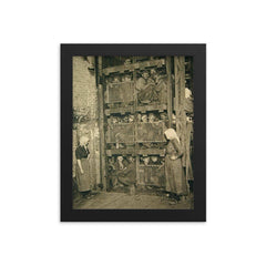 Coal Miners in a Coal Mine Elevator, 1920s Belgium framed print on a plain backdrop in size 8"x10".