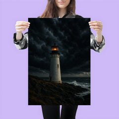 Coastal lighthouse under dramatic storm clouds poster 3
