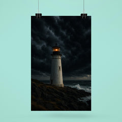 Coastal lighthouse under dramatic storm clouds poster 6
