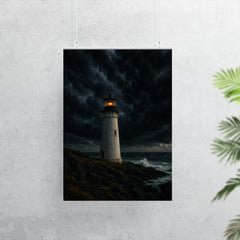 Coastal lighthouse under dramatic storm clouds poster 7