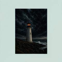 Coastal lighthouse under dramatic storm clouds poster 8
