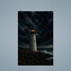 Coastal lighthouse under dramatic storm clouds poster 9
