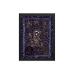 Cobalt and Gold Mahakala - Avalokiteshvara Abitabha, Bodhisattva of Compassion Tibetan Buddhist art framed print on a plain backdrop in size 12"x16".