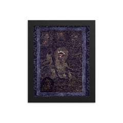 Cobalt and Gold Mahakala - Avalokiteshvara Abitabha, Bodhisattva of Compassion Tibetan Buddhist art framed print on a plain backdrop in size 8"x10".