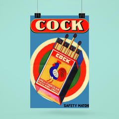Cock safety matches - vintage matchbox ad poster 6