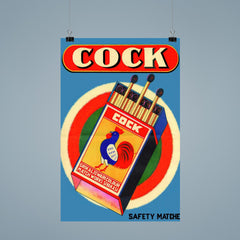Cock safety matches - vintage matchbox ad poster 9