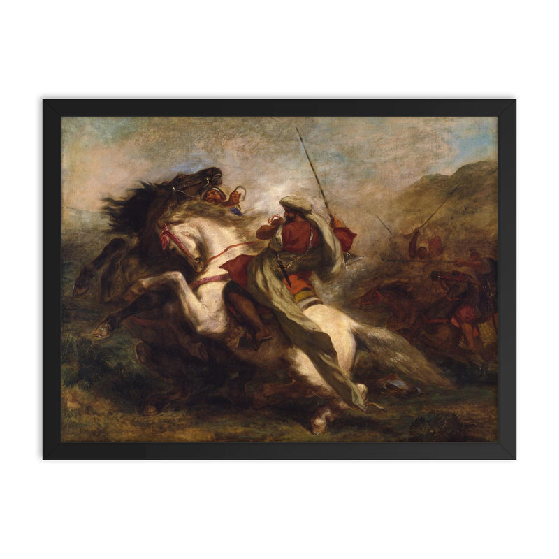 Collision of Moorish Horsemen by Eugène Delacroix, c. 1843-1844 framed print on a plain backdrop in size 18