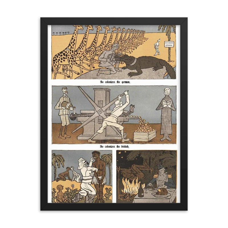 Colonial Empires in Africa Caricature, Early 1900s framed print on a plain backdrop in size 18