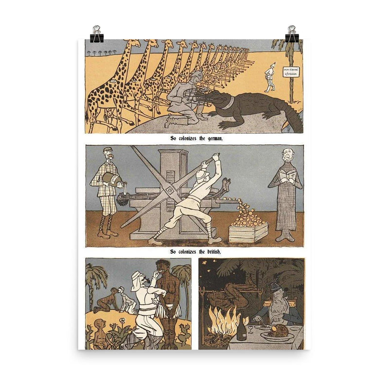 Colonial Empires in Africa Caricature, Early 1900s poster on a plain backdrop in size 8