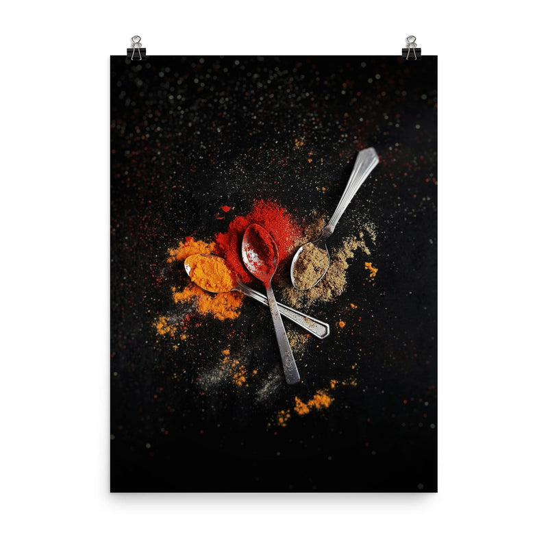 Colorful spices poster on a plain backdrop in size 8