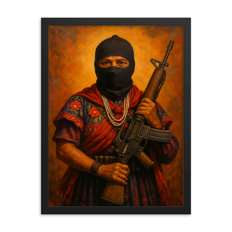 Comandanta Ramona framed print on a plain backdrop in size 18
