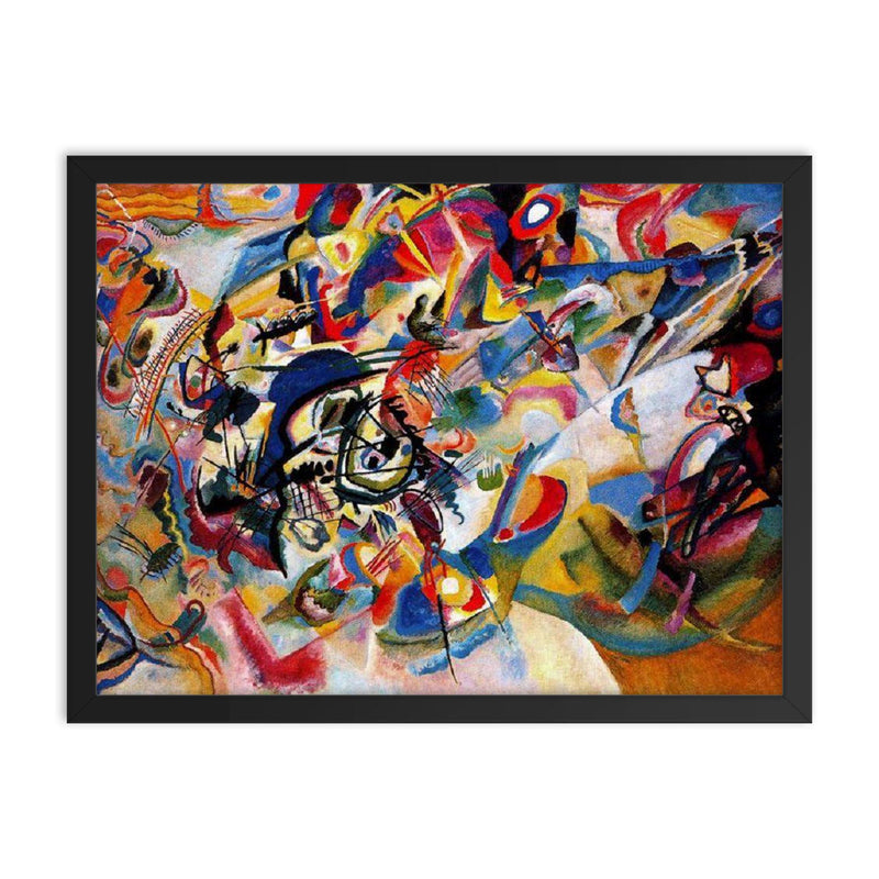 Composition VII by Wassily Kandinsky framed print on a plain backdrop in size 18