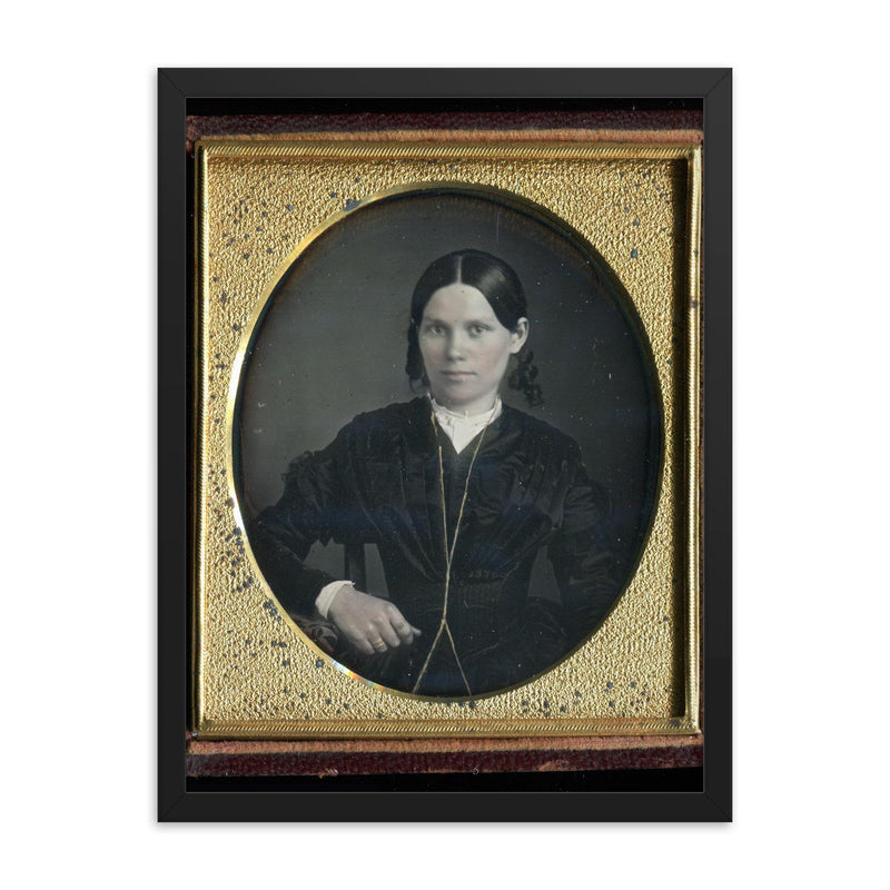 Confident Woman with Long Gilded Chain, 1849 framed print on a plain backdrop in size 18