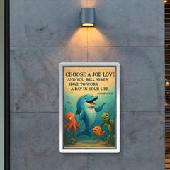 Confucius quote choose a job you love never work dolphin illustration poster 2