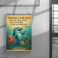 Confucius quote choose a job you love never work dolphin illustration poster 4