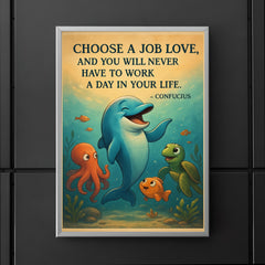Confucius quote choose a job you love never work dolphin illustration poster 5