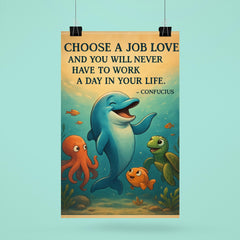 Confucius quote choose a job you love never work dolphin illustration poster 6