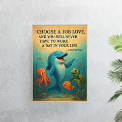Confucius quote choose a job you love never work dolphin illustration poster 7