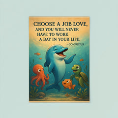 Confucius quote choose a job you love never work dolphin illustration poster 8