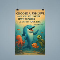 Confucius quote choose a job you love never work dolphin illustration poster 9