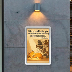 Confucius quote life is simple cat napping in sunbeam poster 2