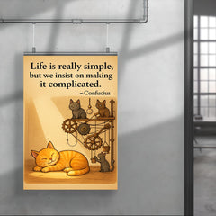 Confucius quote life is simple cat napping in sunbeam poster 4