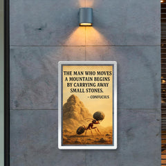 Confucius quote man moves mountain determined ant carrying small stones poster 2