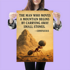 Confucius quote man moves mountain determined ant carrying small stones poster 3