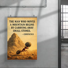 Confucius quote man moves mountain determined ant carrying small stones poster 4